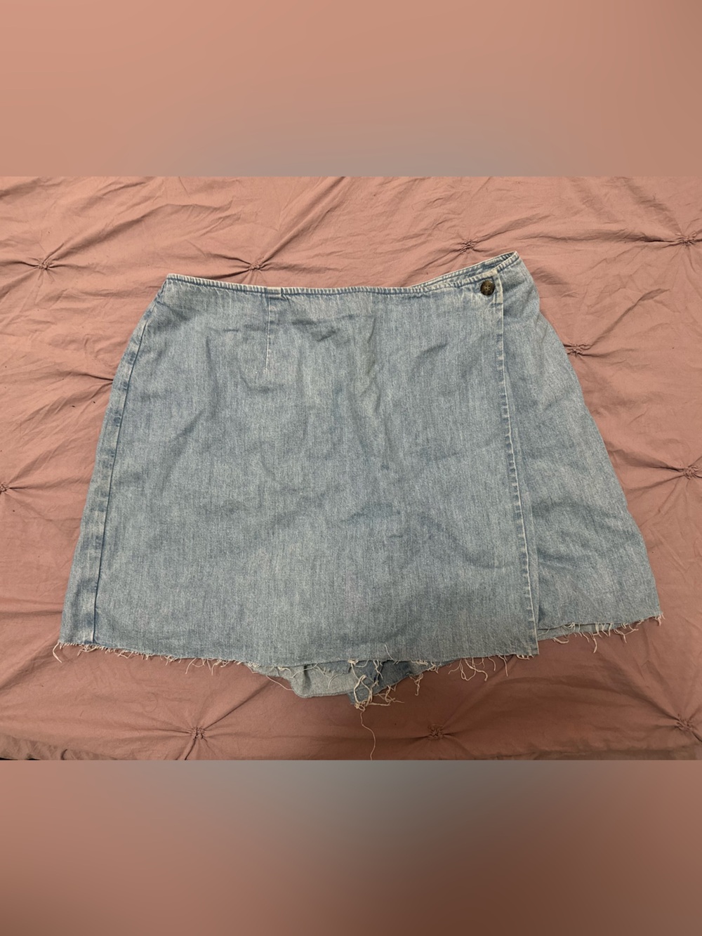 Light Blue Denim Mini Skirt - Casual Frayed Hem
